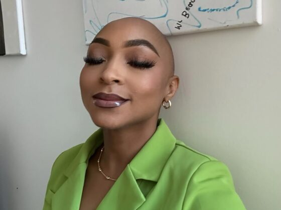 Nigerian reality TV star and creative director Sharon Ojong, wearing a confident expression after shaving her hair, embracing a fresh start in her healing journey.
