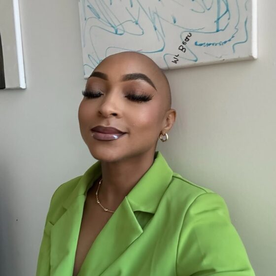 Nigerian reality TV star and creative director Sharon Ojong, wearing a confident expression after shaving her hair, embracing a fresh start in her healing journey.
