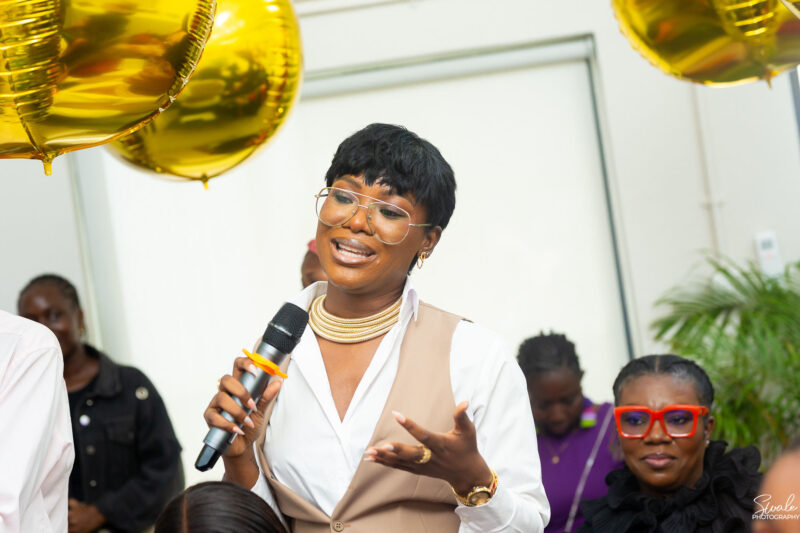 A guest asking a question at the event