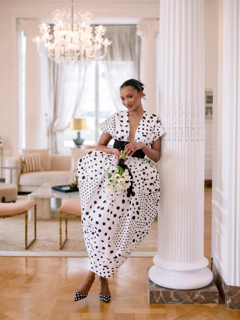 Temi Otedola wearing a polka-dot Christopher John Rogers dress in Monaco