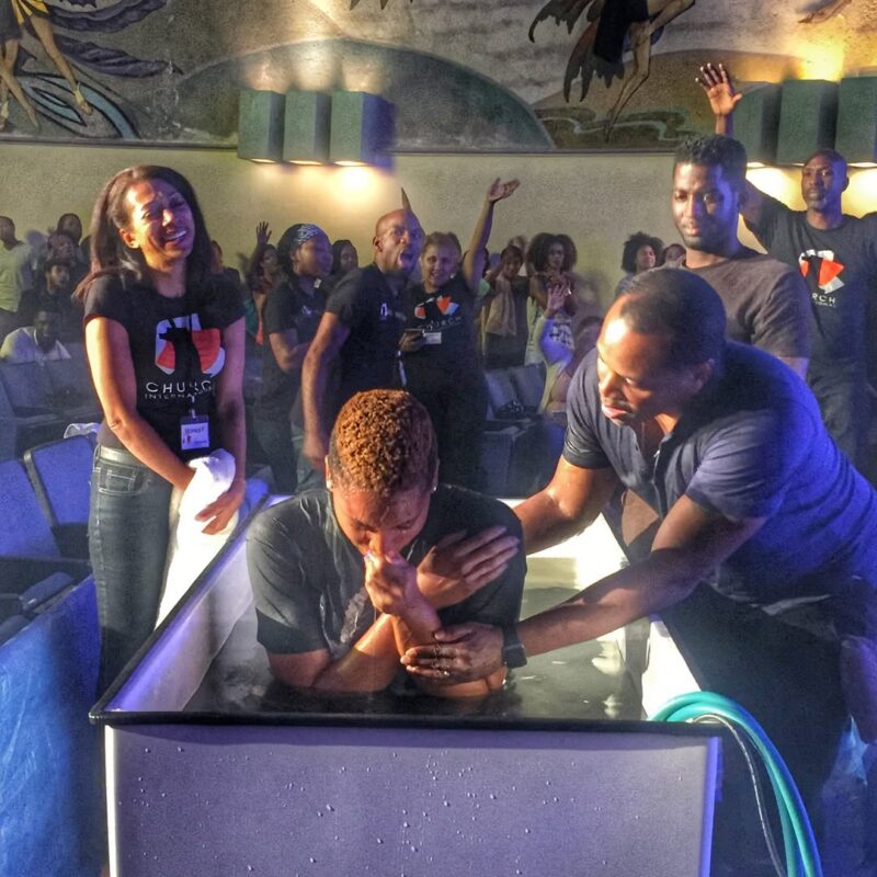 Stephanie Ike getting baptised at ONE Church